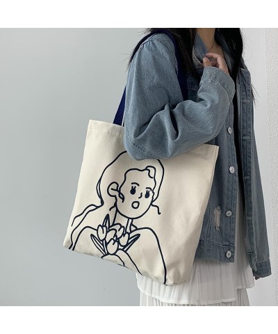 Women's Kawaii Fairycore Large Size Canvas Shoulder Bag Cute Indie Hobo Crossbody Handbag Preppy Alt Casual Tote White-b $10....