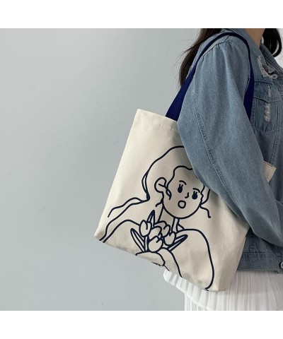 Women's Kawaii Fairycore Large Size Canvas Shoulder Bag Cute Indie Hobo Crossbody Handbag Preppy Alt Casual Tote White-b $10....