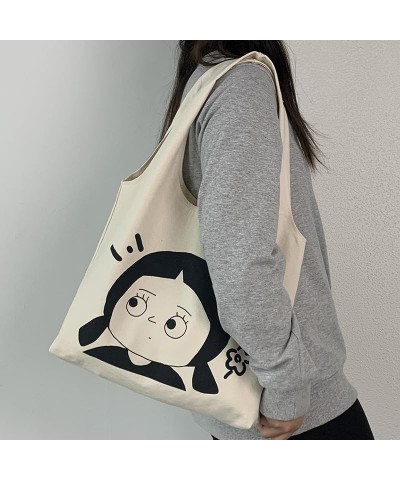 Women's Kawaii Fairycore Large Size Canvas Shoulder Bag Cute Indie Hobo Crossbody Handbag Preppy Alt Casual Tote White-b $10....