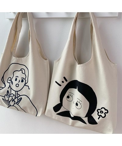 Women's Kawaii Fairycore Large Size Canvas Shoulder Bag Cute Indie Hobo Crossbody Handbag Preppy Alt Casual Tote White-b $10....