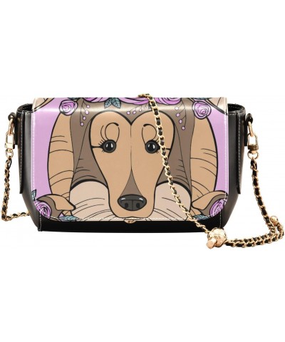 Dog Flower PU Leather Crossbody Handbag for Women Shoulder Purse with Adjustable Metal Chain Waterproof Shoulder Bag for Beac...