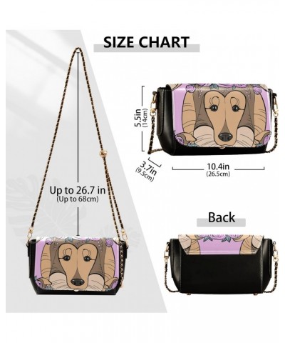 Dog Flower PU Leather Crossbody Handbag for Women Shoulder Purse with Adjustable Metal Chain Waterproof Shoulder Bag for Beac...