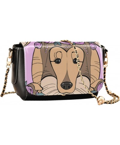 Dog Flower PU Leather Crossbody Handbag for Women Shoulder Purse with Adjustable Metal Chain Waterproof Shoulder Bag for Beac...