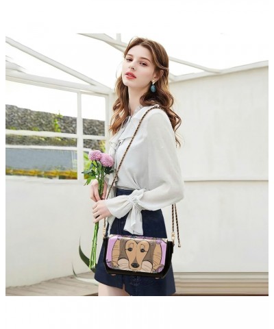 Dog Flower PU Leather Crossbody Handbag for Women Shoulder Purse with Adjustable Metal Chain Waterproof Shoulder Bag for Beac...