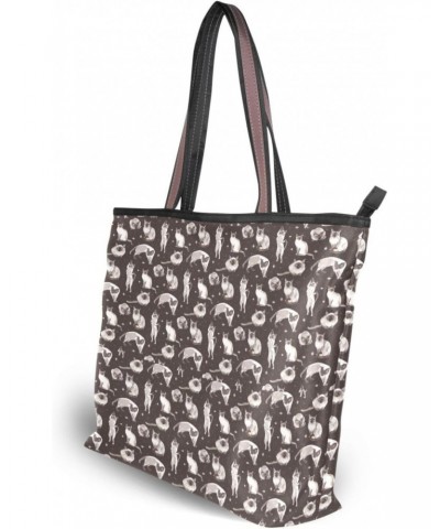 Womens Tote Bag, Cute Siamese Cat Brown Ladies Zip Shoulder Handbags $11.52 Shoulder Bags