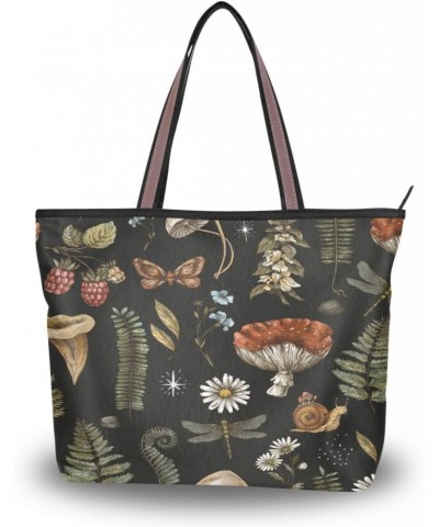 Womens Tote Bag, Mushroom Dragonfly Butterfly Ladies Zip Shoulder Handbags $14.39 Shoulder Bags