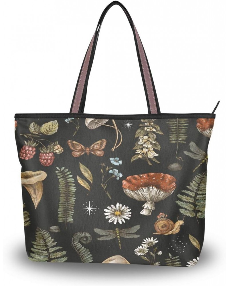 Womens Tote Bag, Mushroom Dragonfly Butterfly Ladies Zip Shoulder Handbags $14.39 Shoulder Bags