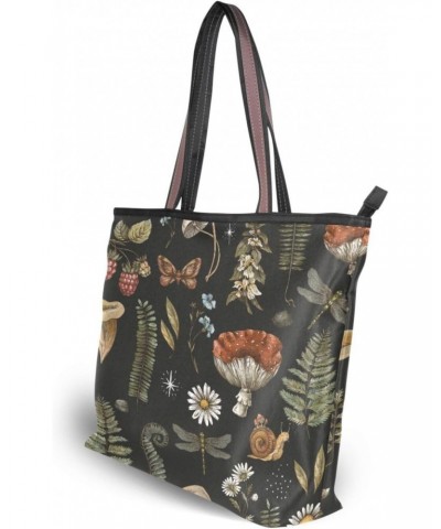 Womens Tote Bag, Mushroom Dragonfly Butterfly Ladies Zip Shoulder Handbags $14.39 Shoulder Bags