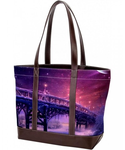 The Tote Bag For Women,Tote Bag With Zipper,Canvas Tote Bag,Bridge Night Purple Sky Wolf Handbags $27.68 Totes