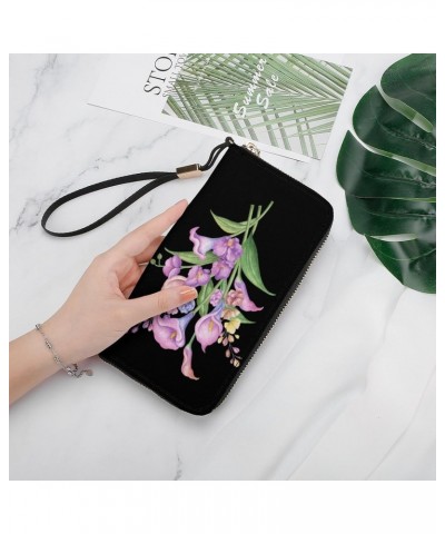 Watercolor Wild Flower Zip Coin Pocket Leather Wallet Vertical Long Wallet for Men Woman With Credit Card Holder $16.06 Wallets