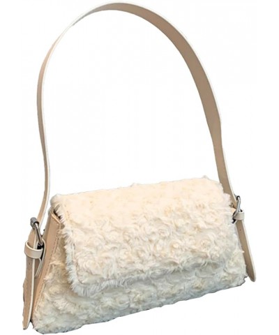 Fluffy Shoulder Bag, Fuzzy Tote Bag Faux Fur Flower Purse Shoulder Handbags for Women White $10.50 Shoulder Bags