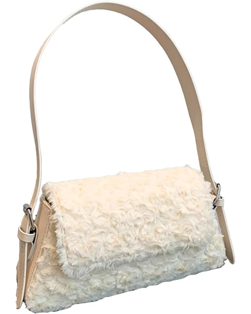 Fluffy Shoulder Bag, Fuzzy Tote Bag Faux Fur Flower Purse Shoulder Handbags for Women White $10.50 Shoulder Bags