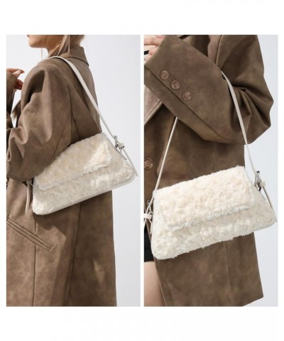 Fluffy Shoulder Bag, Fuzzy Tote Bag Faux Fur Flower Purse Shoulder Handbags for Women White $10.50 Shoulder Bags