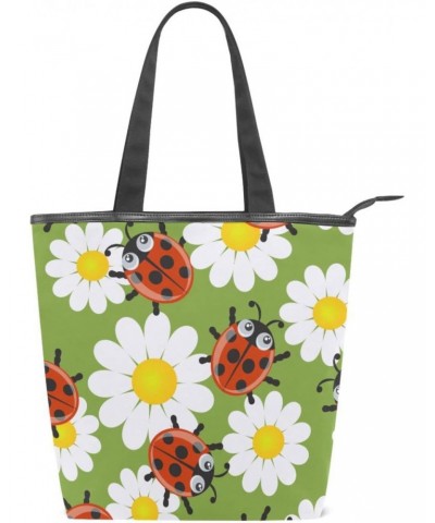 Ladybug and Daissy Floral Tote Handbag for Women Tote Bag, Canvas + leather Shoulder Bag, Hobo bag, Satchel Purse(237ri1a) $1...