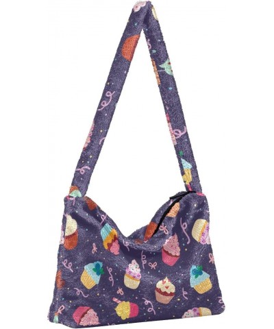 Cupcakes Shoulder Tote Bags for Women Furry Crossbody bag Hobo Handbag Purses for College Work Travel $12.59 Totes