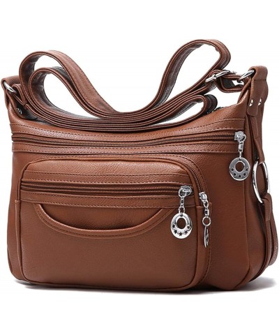 Leather Crossbody Bags for Women Multi Pockets Shoulder Bags Ladies Purses Large Travel Handbags Brown $20.28 Totes