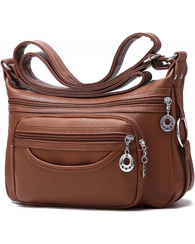 Leather Crossbody Bags for Women Multi Pockets Shoulder Bags Ladies Purses Large Travel Handbags Brown $20.28 Totes