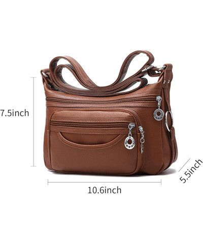 Leather Crossbody Bags for Women Multi Pockets Shoulder Bags Ladies Purses Large Travel Handbags Brown $20.28 Totes