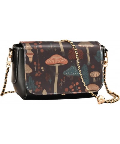 Crossbody Purses for Womens Fall Grab Bag Gifts For Adults with Adjustable Strap Colored Mushrooms Plants Black $21.99 Crossb...