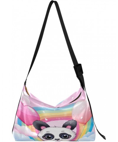 Cute Pink Panda Hobo Bags for Women Leather Purses Crossbody Bag Handbag Shoulder Bag for Gifts Work Travel $14.52 Hobo Bags