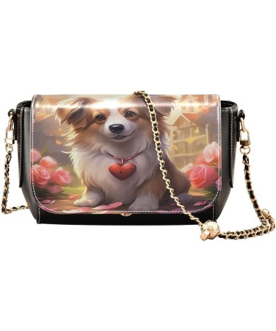 Abstract Cactus Leather Cross Body Bag, Casual Shoulder Bags for Women Dog is Holding a Heart and Flowers-3 $22.78 Crossbody ...