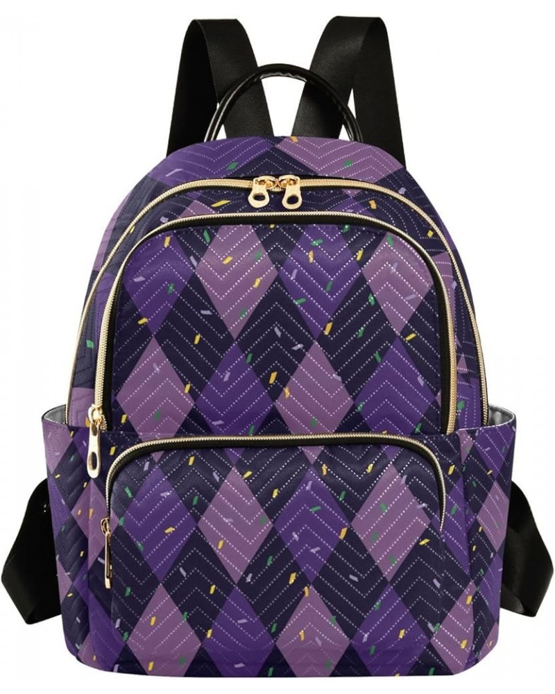 Mardi Gras Women Backpack Purple Zigzag Anti-Theft Travel Backpack with Luggage Belt Durable Handbag Lady Purse Roomy Double ...