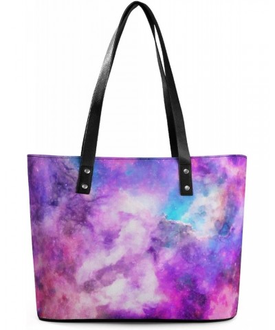 Womens Handbag Purple Nebula Galaxy Leather Tote Bag Top Handle Satchel Bags For Lady $17.50 Totes