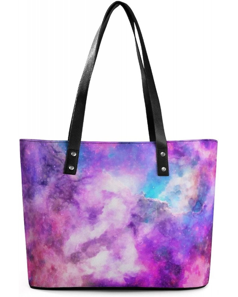 Womens Handbag Purple Nebula Galaxy Leather Tote Bag Top Handle Satchel Bags For Lady $17.50 Totes