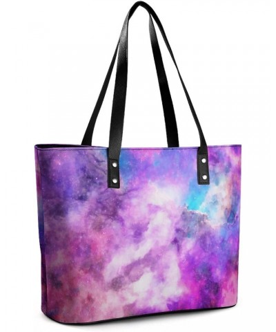 Womens Handbag Purple Nebula Galaxy Leather Tote Bag Top Handle Satchel Bags For Lady $17.50 Totes