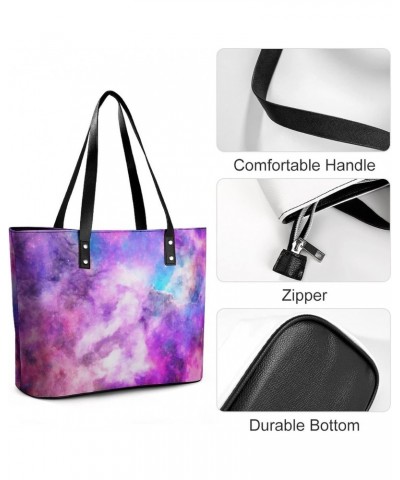 Womens Handbag Purple Nebula Galaxy Leather Tote Bag Top Handle Satchel Bags For Lady $17.50 Totes