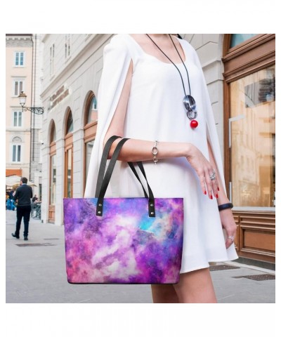 Womens Handbag Purple Nebula Galaxy Leather Tote Bag Top Handle Satchel Bags For Lady $17.50 Totes