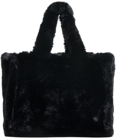 Cute Purses Puffy Tote Bag Luxury Bags for Women Faux Fur Purse Solid Color Large Luxury Handbags Fuzzy Purse B05-black $12.8...