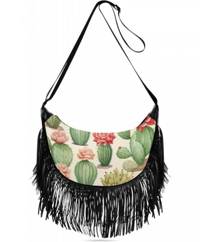 Cactus Succulent Flower Tassel Crossbody Handbags for Women Ample Capacity Shoulder Bag with Adjustable Strap Durable Travel ...