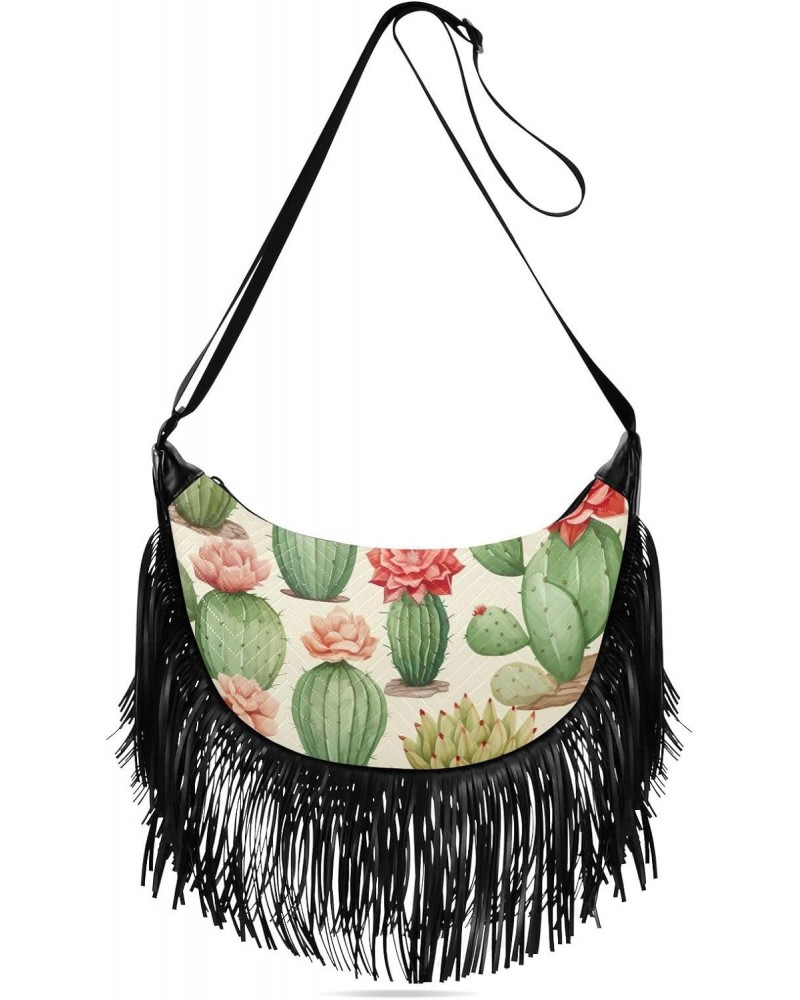 Cactus Succulent Flower Tassel Crossbody Handbags for Women Ample Capacity Shoulder Bag with Adjustable Strap Durable Travel ...