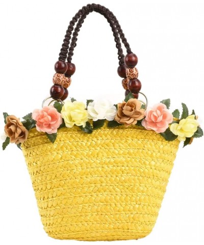 Cute Top Handle Straw Bag for Women Girls, Fashion Handmade Woven Handbags Hobo Purses Summer Travel Beach Pool Bags Yellow $...