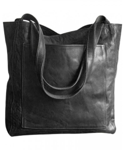 Women Large Bag Soft PU Leather Solid Color Shoulder Bag Ladies Tote Handles Handbags Large Capacity (Brown) Black $22.44 Totes