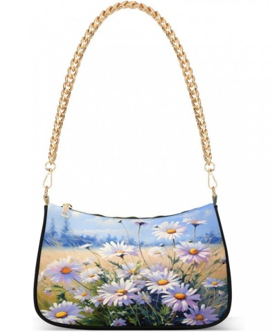 Shoulder Bags for Women White Purple Daisy Flowers Hobo Tote Handbag Small Clutch Purse with Zipper Closure $16.11 Shoulder Bags