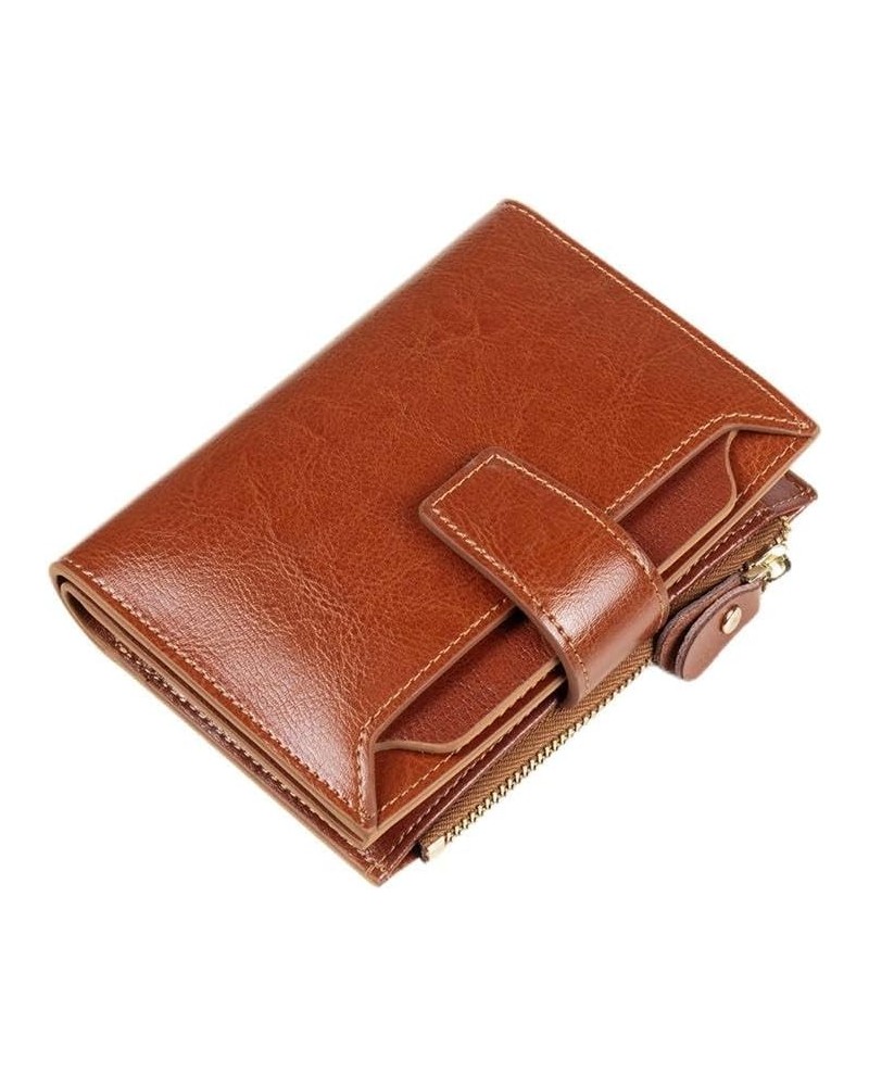 RFID Blocking Women Leather Wallet Small Bifold Zipper Pocket Wallet Card Case Purse with ID Window (Black) Brown $15.45 Wallets