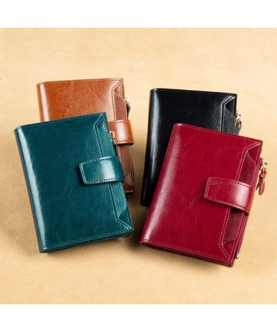 RFID Blocking Women Leather Wallet Small Bifold Zipper Pocket Wallet Card Case Purse with ID Window (Black) Brown $15.45 Wallets