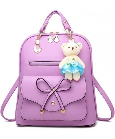 Women Backpack Purse PU Leather Convertible Shoulder Bags Casual Handbag Casual Daypacks with Bear pendant Purple $21.46 Back...