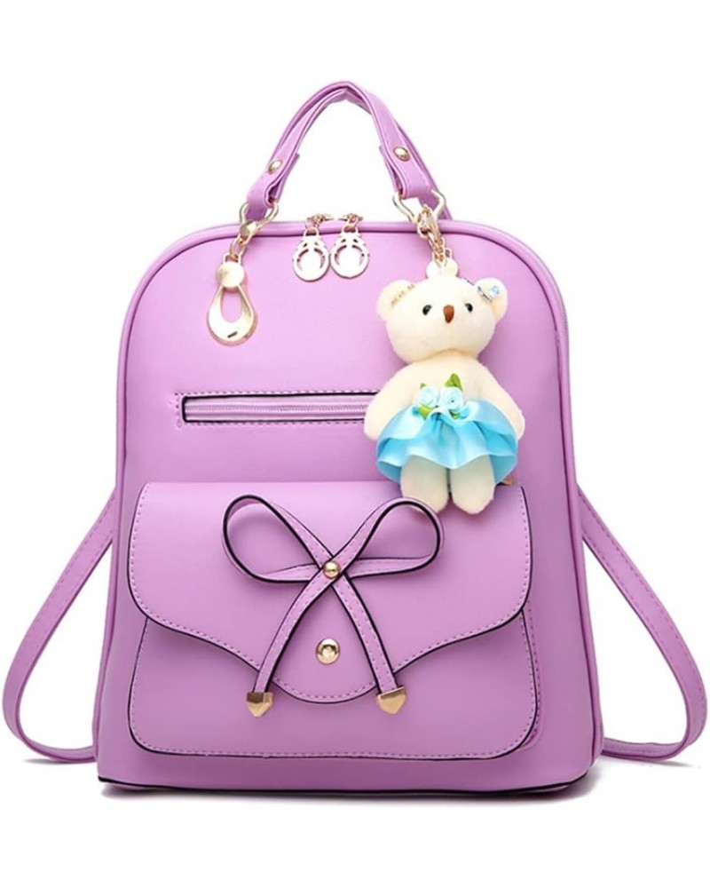 Women Backpack Purse PU Leather Convertible Shoulder Bags Casual Handbag Casual Daypacks with Bear pendant Purple $21.46 Back...