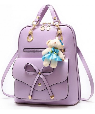 Women Backpack Purse PU Leather Convertible Shoulder Bags Casual Handbag Casual Daypacks with Bear pendant Purple $21.46 Back...