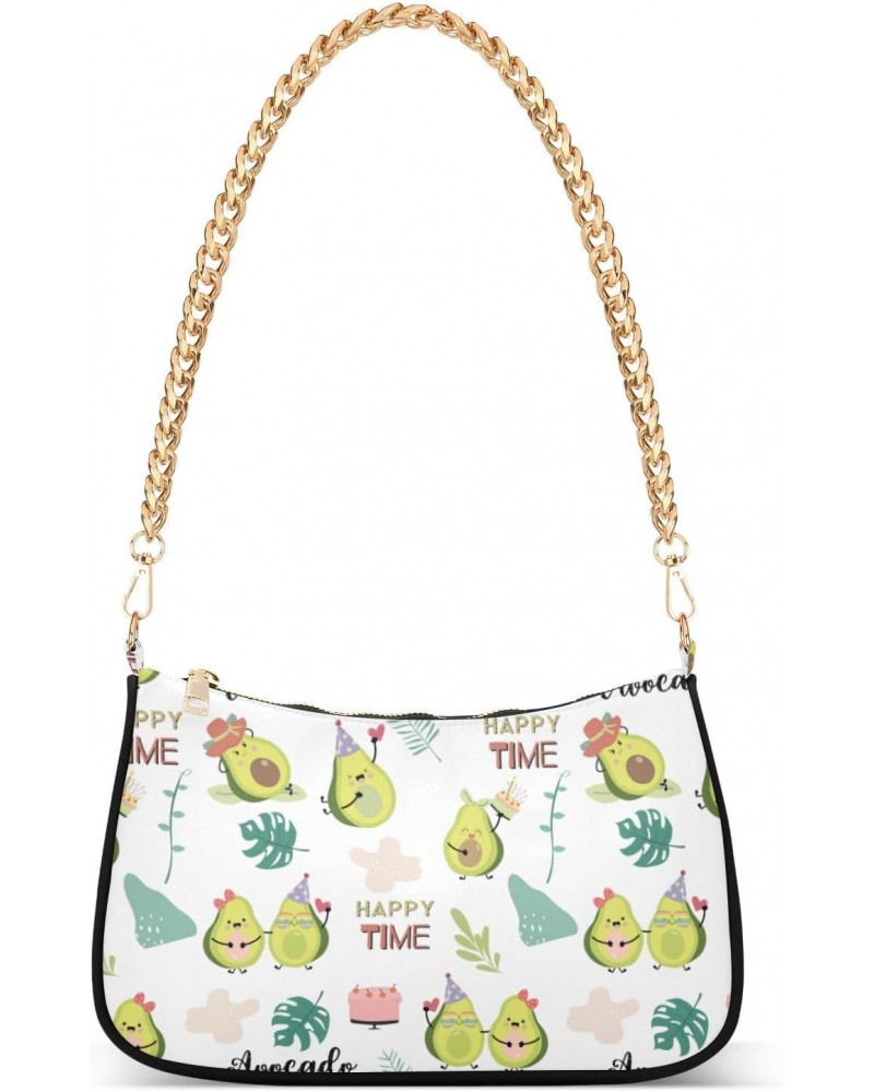 Women Chain Shoulder Purse Bag With Zipper Funny Avocado Happy Time Print, Summer Fruits Palm Leaves Hobo Tote Clutch Handbag...