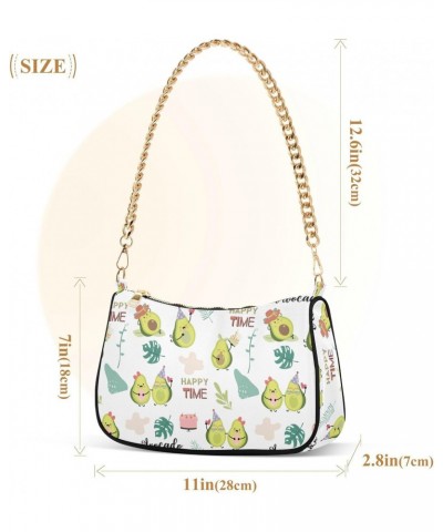 Women Chain Shoulder Purse Bag With Zipper Funny Avocado Happy Time Print, Summer Fruits Palm Leaves Hobo Tote Clutch Handbag...