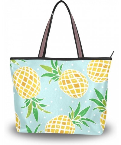 Tote Bag Pineapples On Blue Shoulder Bag Handbag for Women Girls $13.76 Shoulder Bags