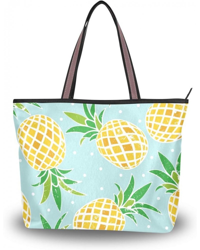 Tote Bag Pineapples On Blue Shoulder Bag Handbag for Women Girls $13.76 Shoulder Bags