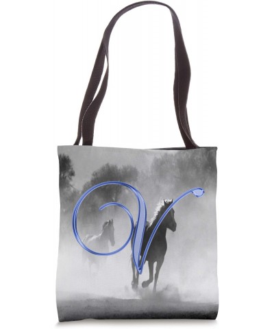 V Blue Horse Herd Animal Equine Initial Monogram Letter Name Tote Bag $10.93 Totes