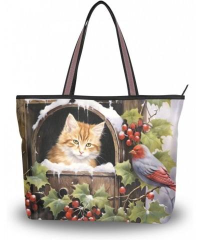 Women Tote Bags Cat Bird Winter Top Handle Satchel Handbags Shoulder Bag for Shopping L 20847583 $8.61 Satchels