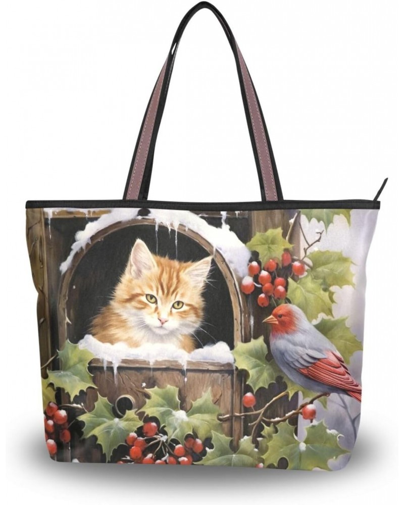 Women Tote Bags Cat Bird Winter Top Handle Satchel Handbags Shoulder Bag for Shopping L 20847583 $8.61 Satchels