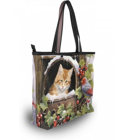 Women Tote Bags Cat Bird Winter Top Handle Satchel Handbags Shoulder Bag for Shopping L 20847583 $8.61 Satchels